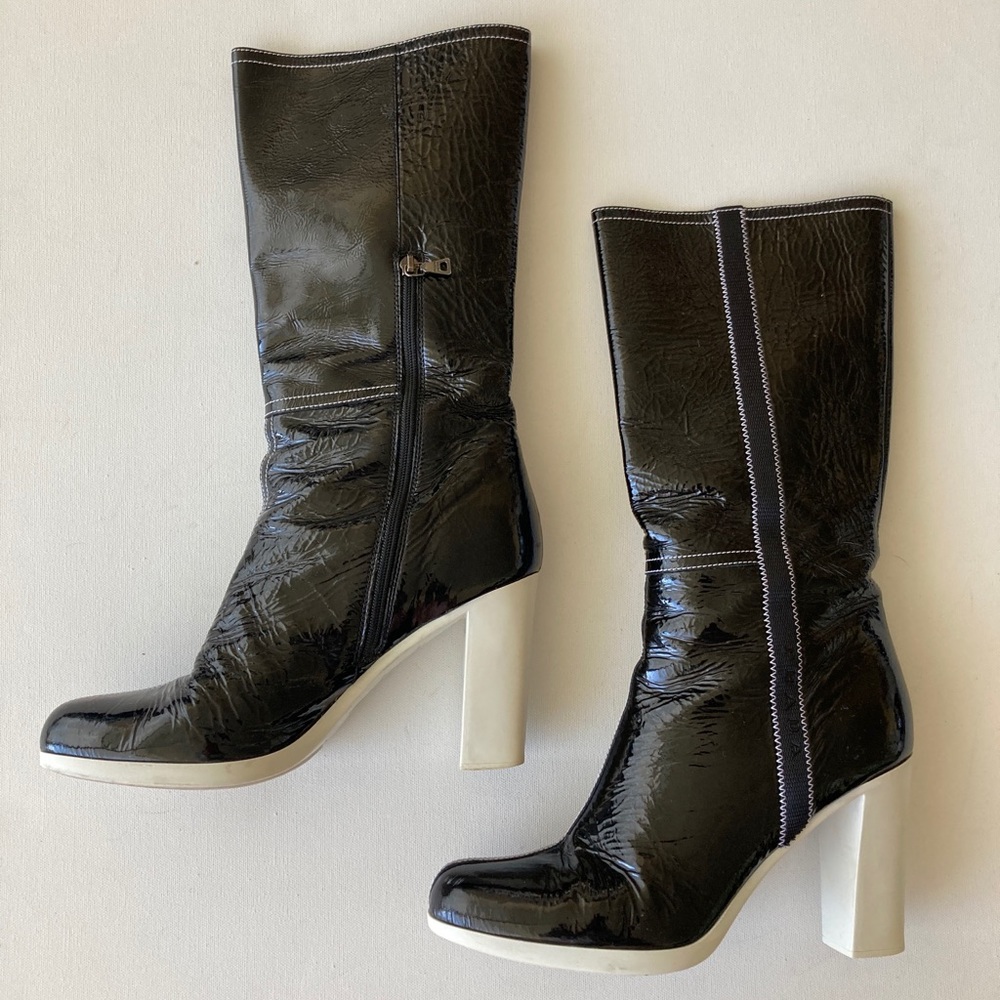 Prada Black and White Heeled Boots